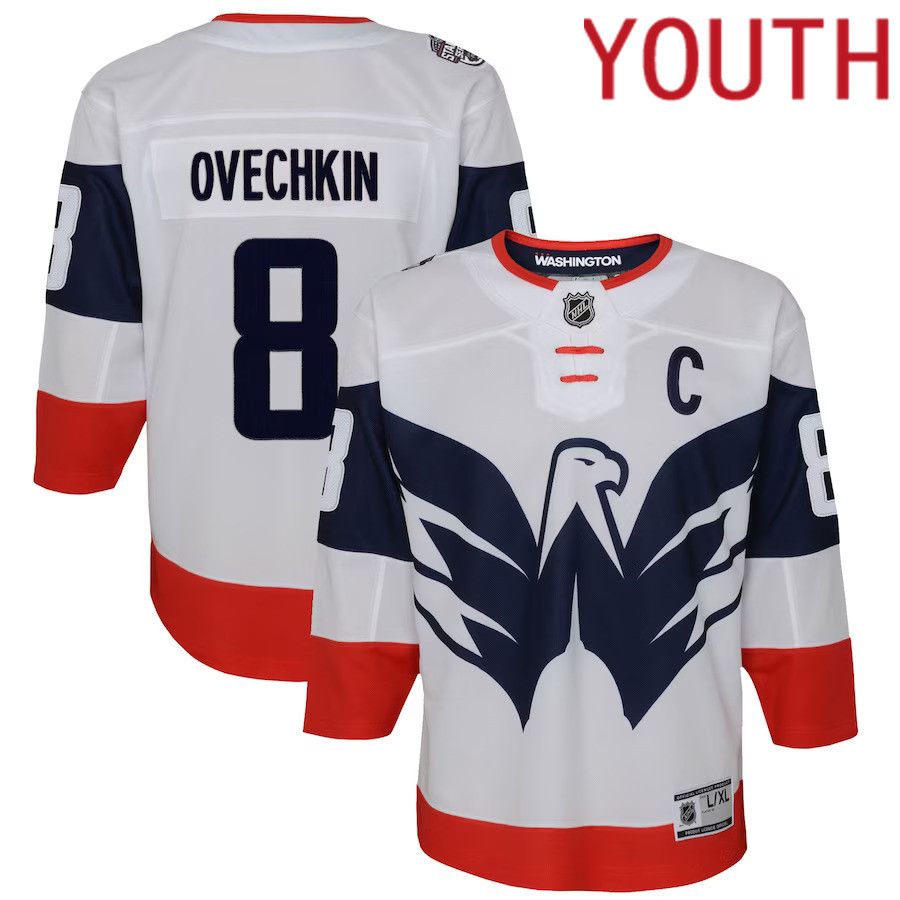 Youth Washington Capitals 8 Alexander Ovechkin White 2023 NHL Stadium Series Player Jersey